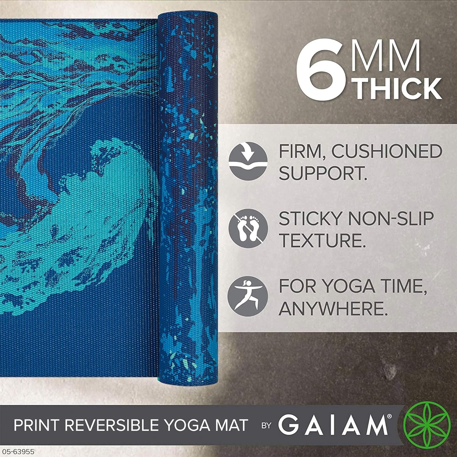 image:imageGaiam Yoga Mat Premium 6mm Print Reversible Extra Thick Non Slip Exercise amp Fitness Mat for All Types of Yoga Pilates amp Floor Workouts 68 x 24 x 6mm ThickPeaceful Waters