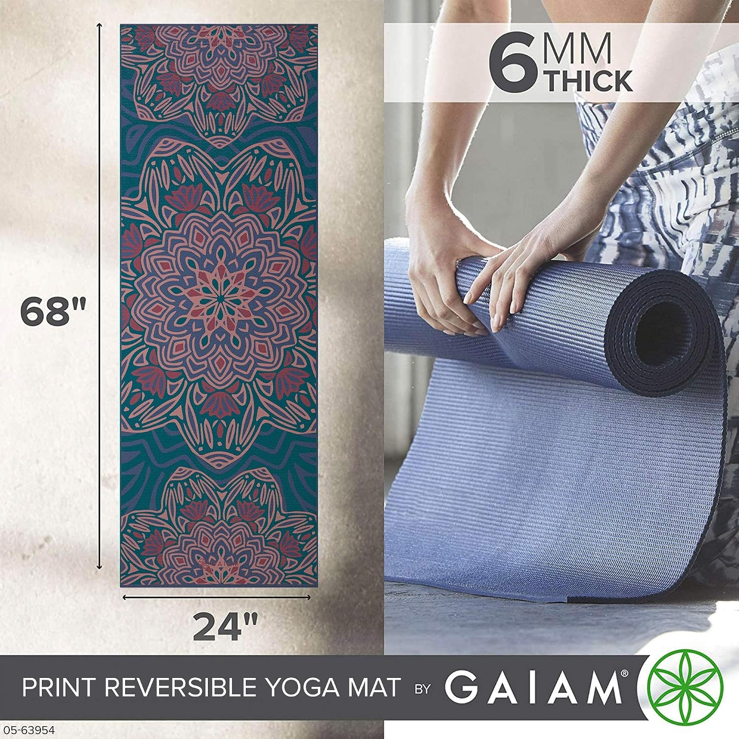 image:imageGaiam Yoga Mat Premium 6mm Print Reversible Extra Thick Non Slip Exercise amp Fitness Mat for All Types of Yoga Pilates amp Floor Workouts 68 x 24 x 6mm ThickJade Salutation