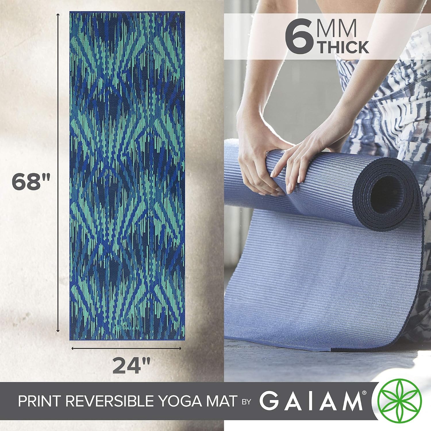 image:imageGaiam Yoga Mat Premium 6mm Print Reversible Extra Thick Non Slip Exercise amp Fitness Mat for All Types of Yoga Pilates amp Floor Workouts 68 x 24 x 6mm ThickDivine Impressionist