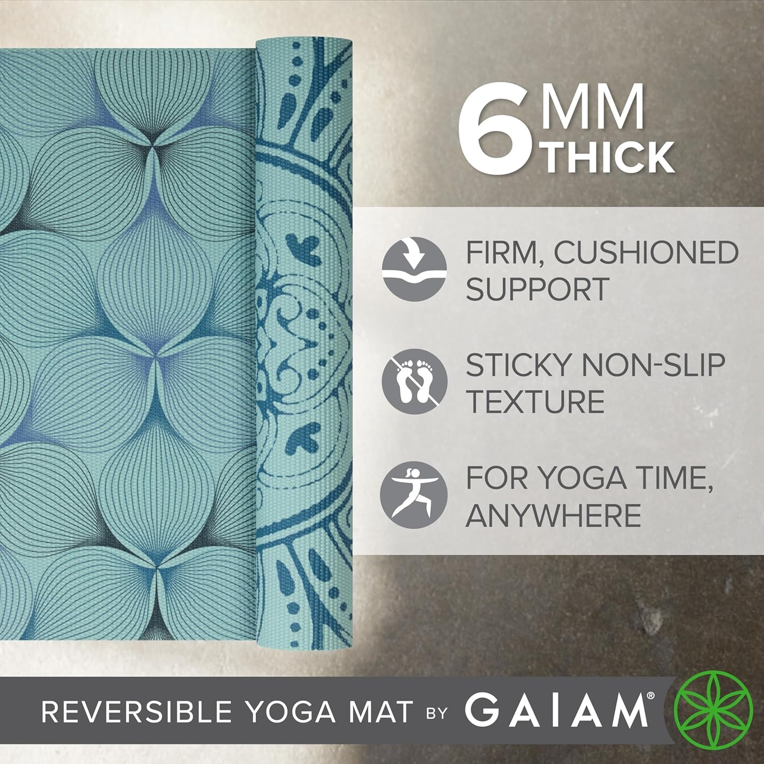 image:imageGaiam Yoga Mat Premium 6mm Print Reversible Extra Thick Non Slip Exercise amp Fitness Mat for All Types of Yoga Pilates amp Floor Workouts 68 x 24 x 6mm ThickMandala Trance