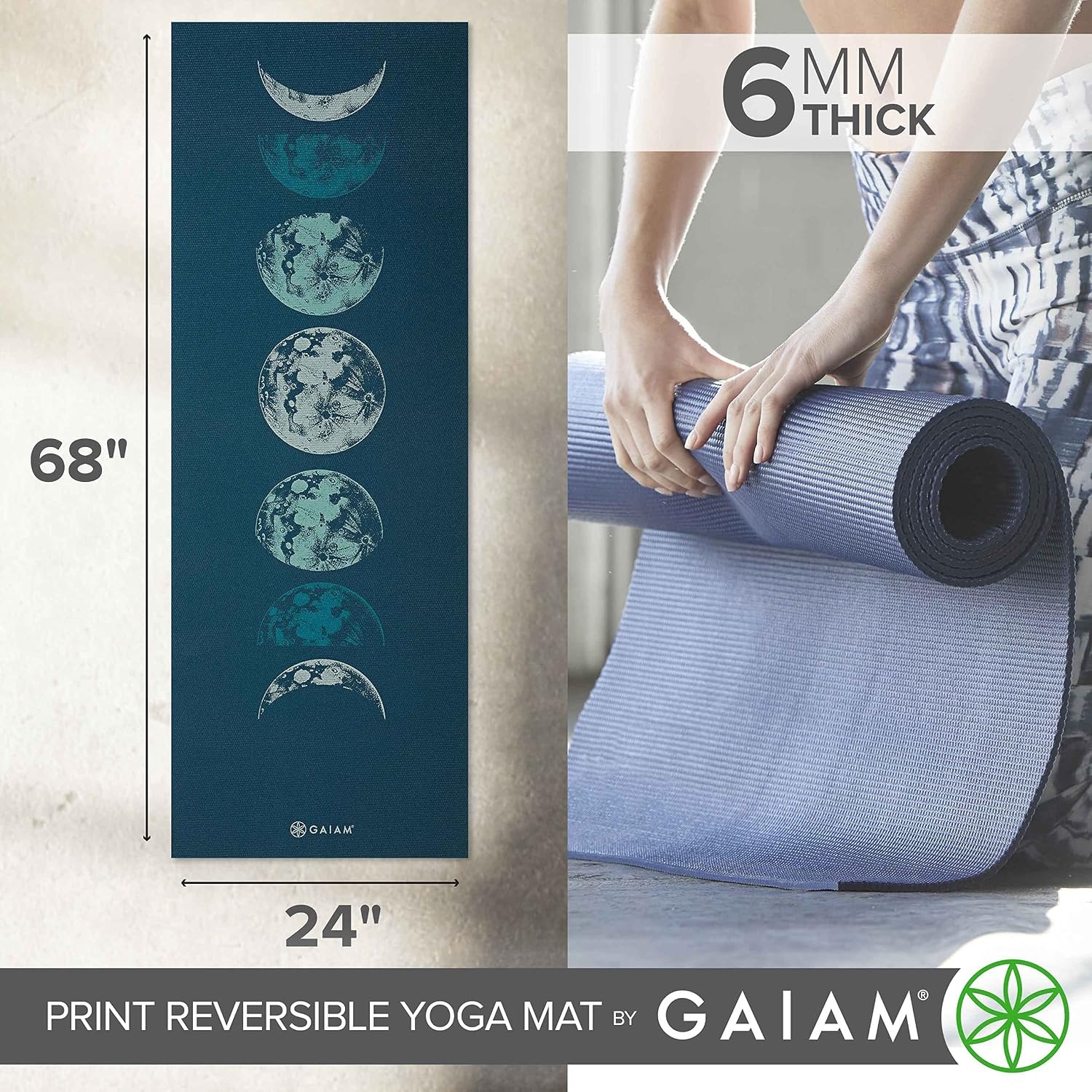 image:imageGaiam Yoga Mat Premium 6mm Print Reversible Extra Thick Non Slip Exercise amp Fitness Mat for All Types of Yoga Pilates amp Floor Workouts 68 x 24 x 6mm ThickLunar Wave
