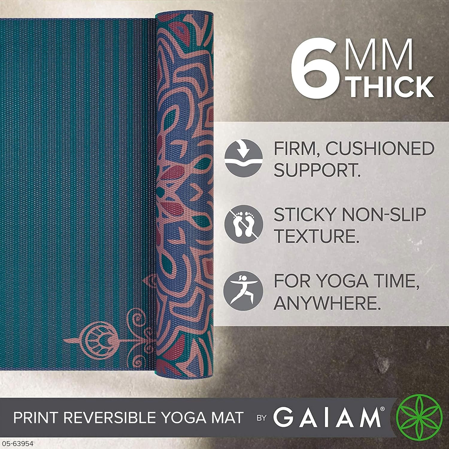 image:imageGaiam Yoga Mat Premium 6mm Print Reversible Extra Thick Non Slip Exercise amp Fitness Mat for All Types of Yoga Pilates amp Floor Workouts 68 x 24 x 6mm ThickJade Salutation