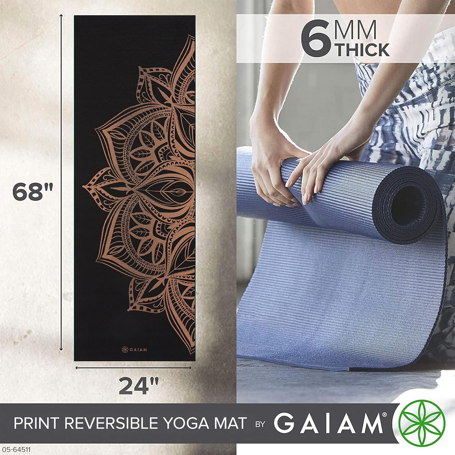 image:imageGaiam Yoga Mat Premium 6mm Print Reversible Extra Thick Non Slip Exercise amp Fitness Mat for All Types of Yoga Pilates amp Floor Workouts 68 x 24 x 6mm ThickMarbled Bronze Medallion