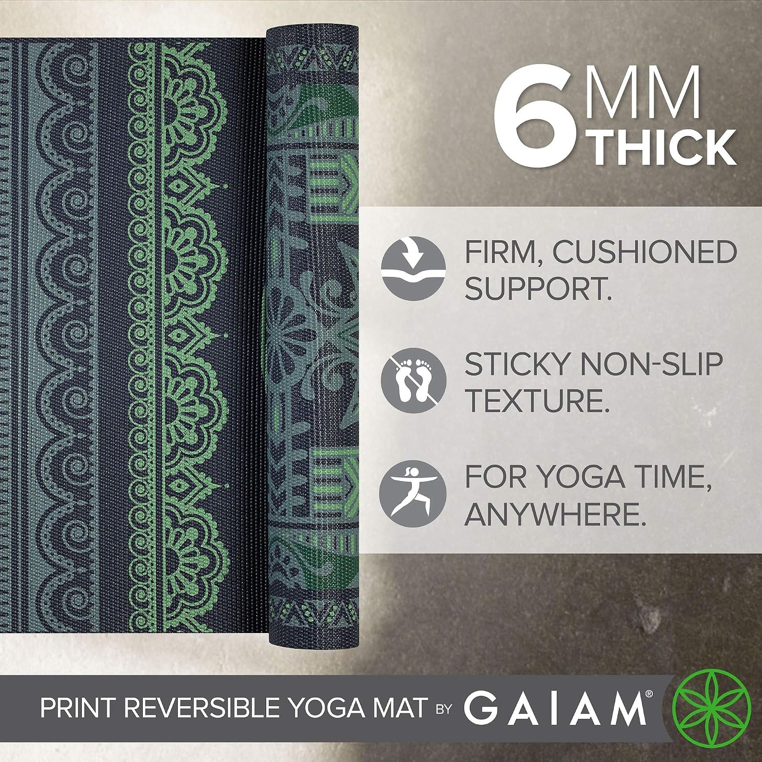 image:imageGaiam Yoga Mat Premium 6mm Print Reversible Extra Thick Non Slip Exercise amp Fitness Mat for All Types of Yoga Pilates amp Floor Workouts 68 x 24 x 6mm ThickBoho Folk