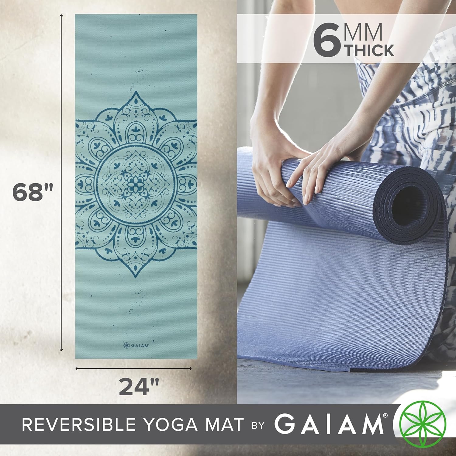 image:imageGaiam Yoga Mat Premium 6mm Print Reversible Extra Thick Non Slip Exercise amp Fitness Mat for All Types of Yoga Pilates amp Floor Workouts 68 x 24 x 6mm ThickMandala Trance