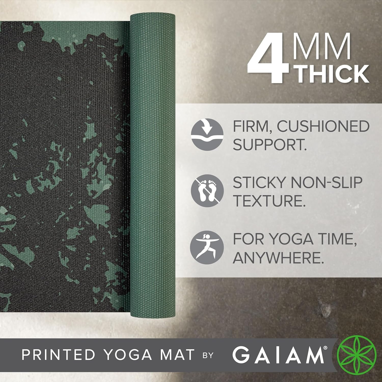 image:imageGaiam Yoga Mat Classic Print 4mm NonSlip Mat Lightweight 4mm print yoga mat with nonslip grip Ideal for yoga Pilates amp floor workouts at home or studioLuminary