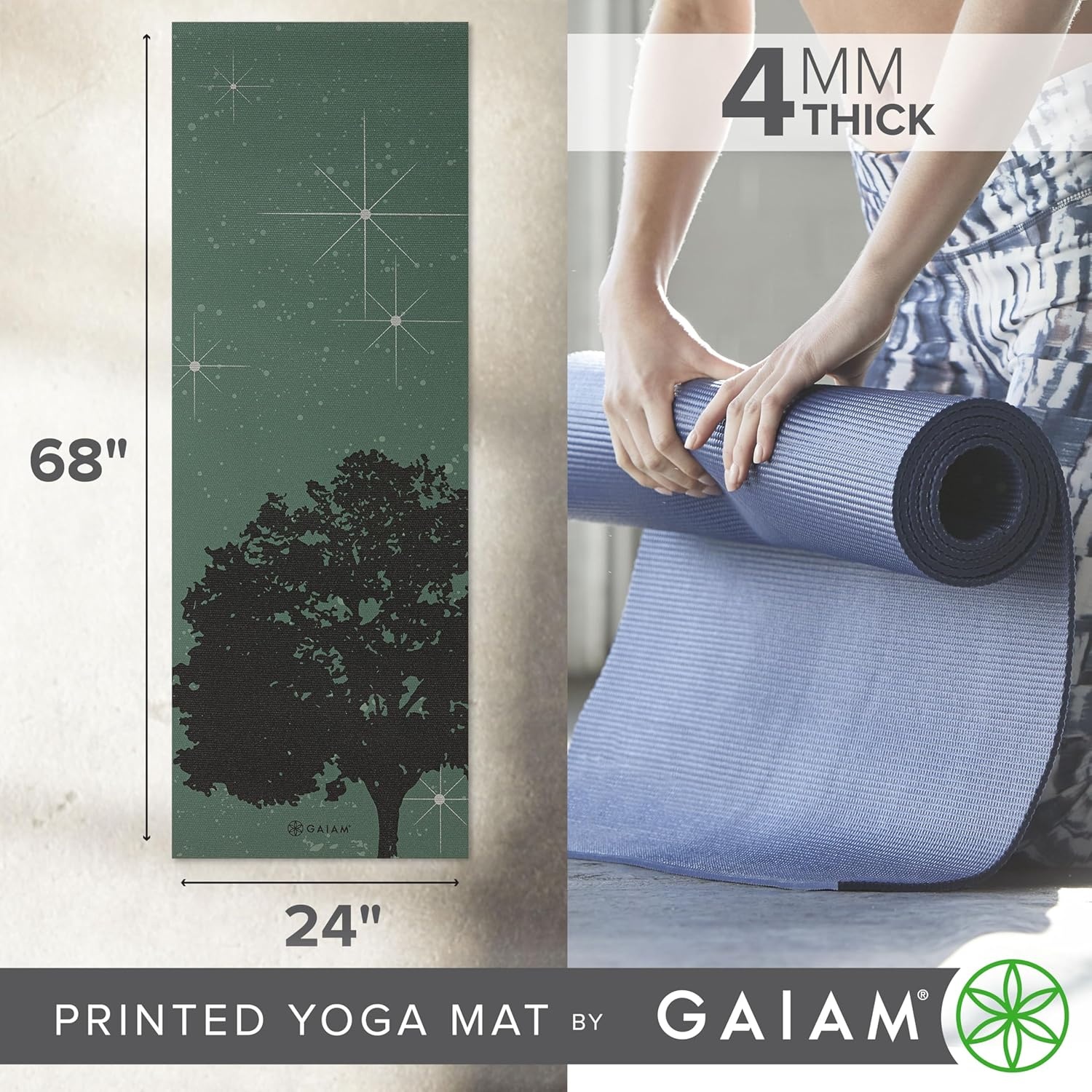 image:imageGaiam Yoga Mat Classic Print 4mm NonSlip Mat Lightweight 4mm print yoga mat with nonslip grip Ideal for yoga Pilates amp floor workouts at home or studioLuminary