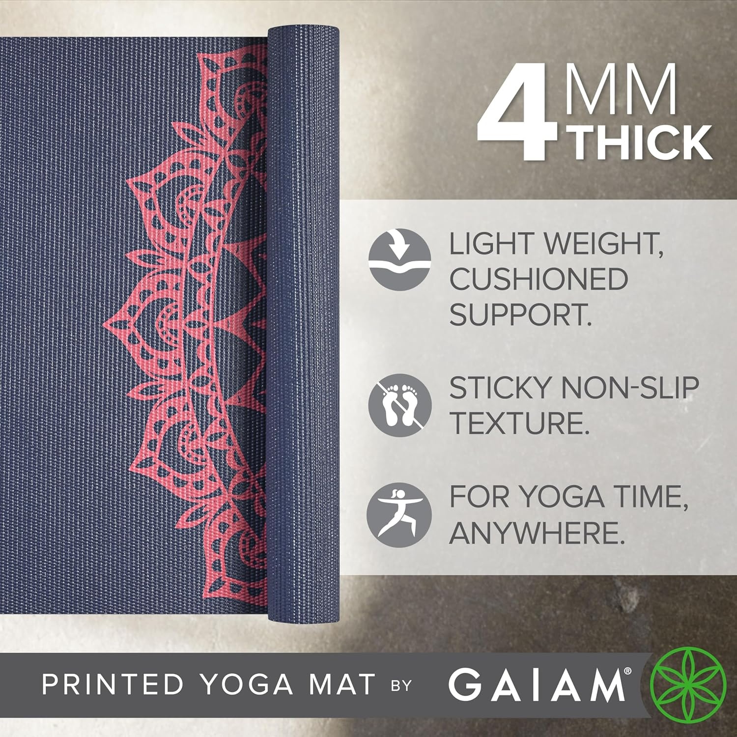 image:imageGaiam Yoga Mat Classic Print 4mm NonSlip Mat Lightweight 4mm print yoga mat with nonslip grip Ideal for yoga Pilates amp floor workouts at home or studioPink Marrakesh