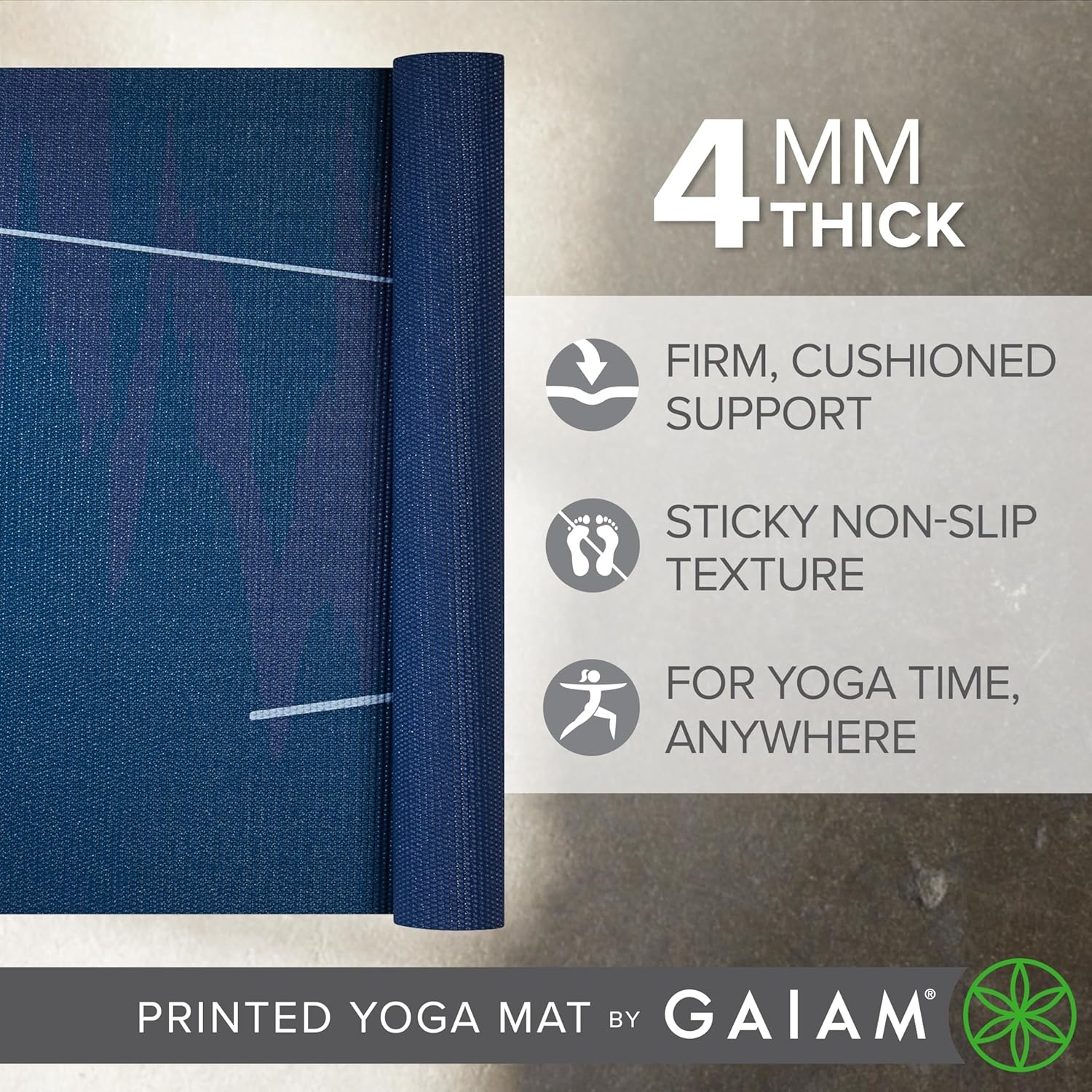 image:imageGaiam Yoga Mat Classic Print 4mm NonSlip Mat Lightweight 4mm print yoga mat with nonslip grip Ideal for yoga Pilates amp floor workouts at home or studioMoonlit Tide
