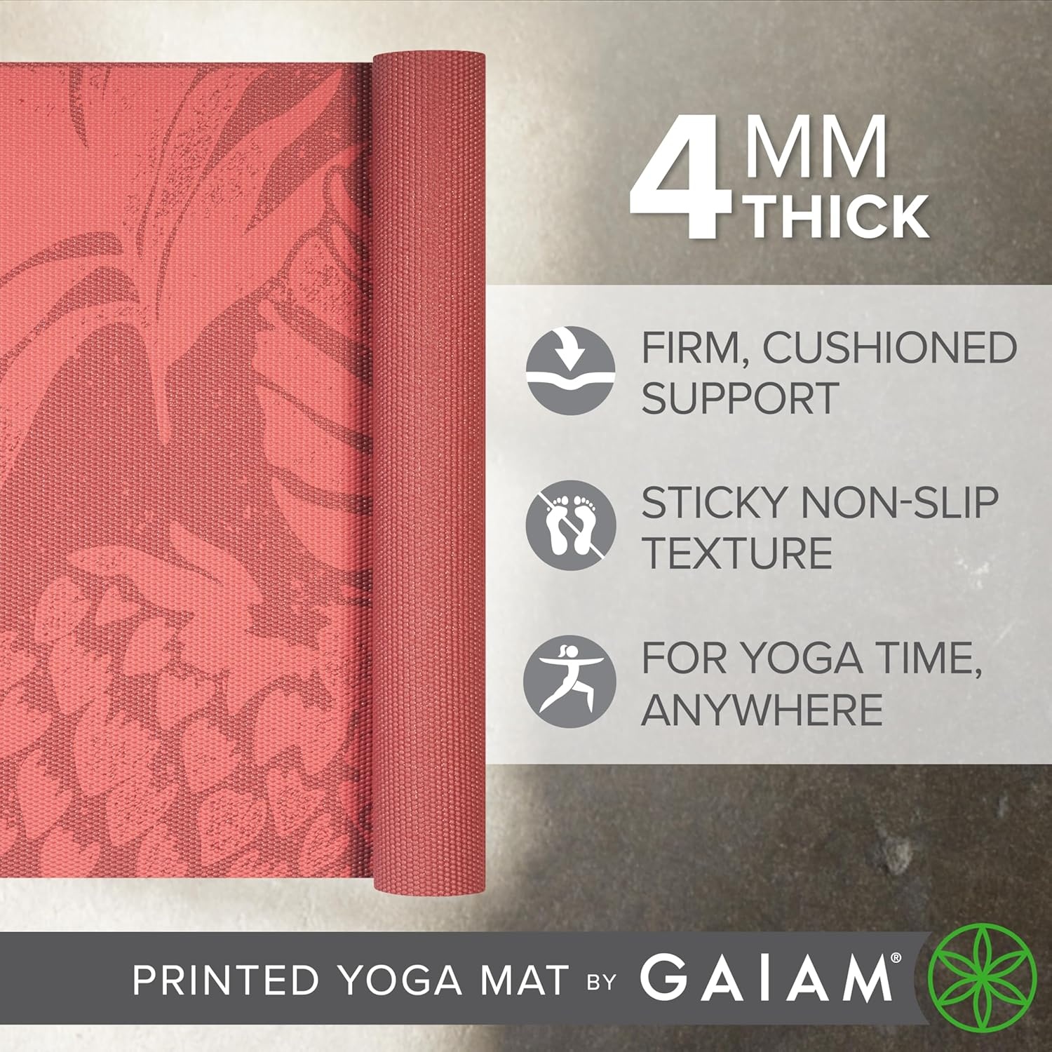 image:imageGaiam Yoga Mat Classic Print 4mm NonSlip Mat Lightweight 4mm print yoga mat with nonslip grip Ideal for yoga Pilates amp floor workouts at home or studioTropical Sunrise