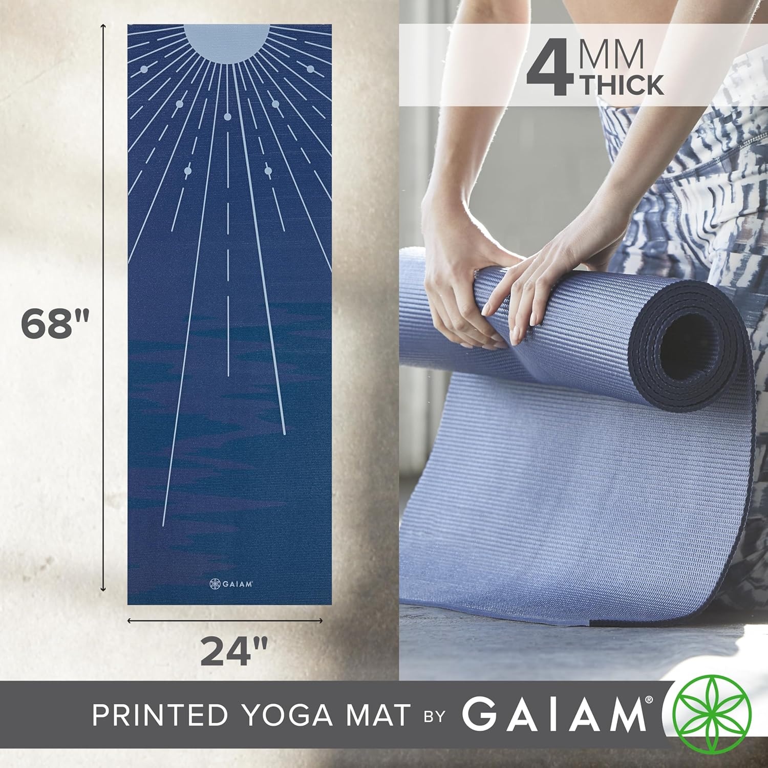 image:imageGaiam Yoga Mat Classic Print 4mm NonSlip Mat Lightweight 4mm print yoga mat with nonslip grip Ideal for yoga Pilates amp floor workouts at home or studioMoonlit Tide
