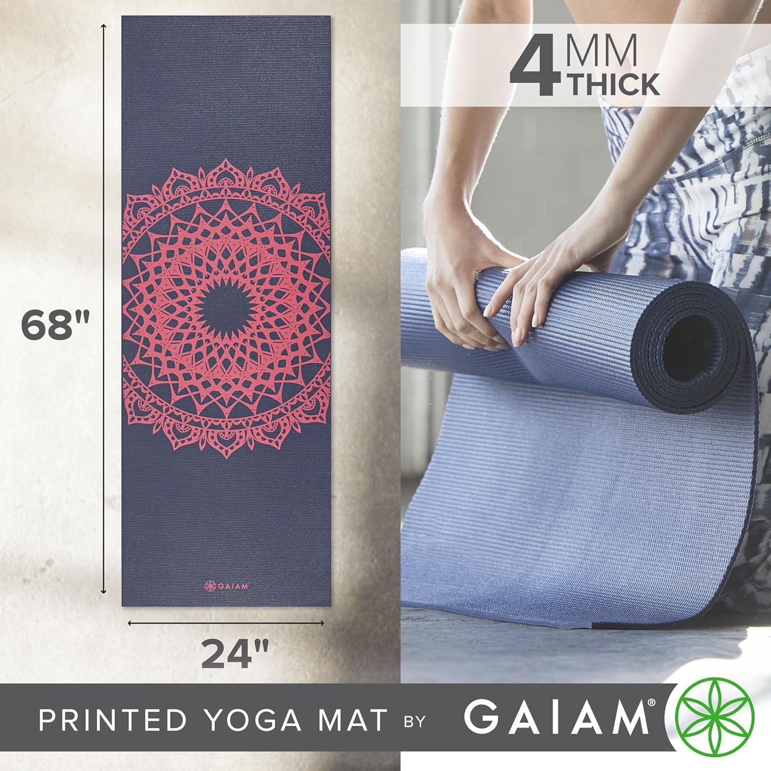 image:imageGaiam Yoga Mat Classic Print 4mm NonSlip Mat Lightweight 4mm print yoga mat with nonslip grip Ideal for yoga Pilates amp floor workouts at home or studioPink Marrakesh