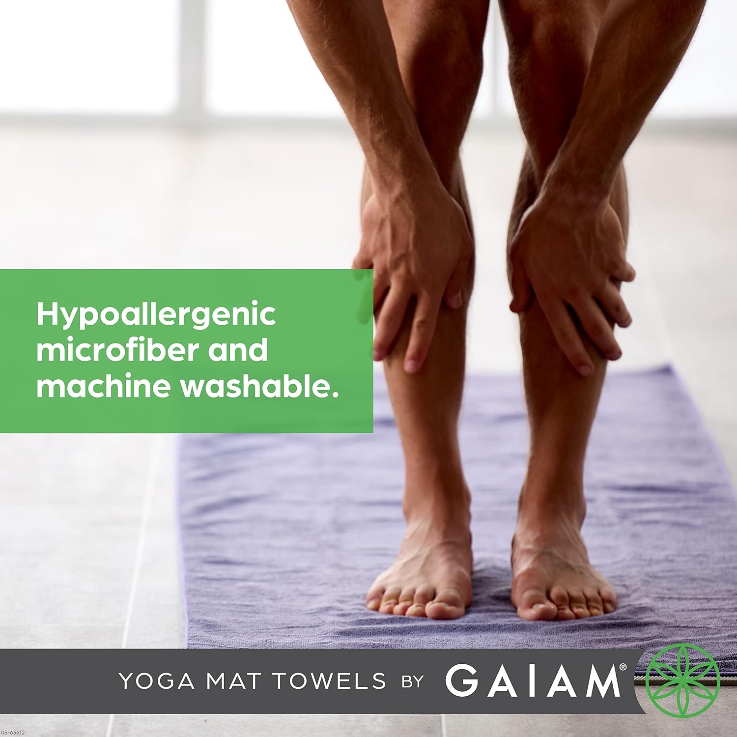 image:imageGaiam Yoga Mat Towel NonSlip Microfiber Hot Yoga Heron Lilac MatSized Fit QuickDry Microfiber NonSlip Silicone Bottom Machine Washable Hot Yoga amp Pilates 68x24Folkstone Grey