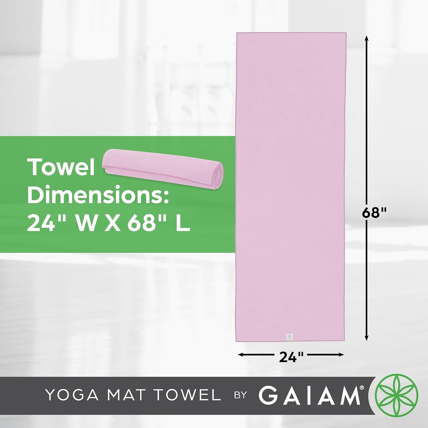 image:imageGaiam Yoga Mat Towel NonSlip Microfiber Hot Yoga Heron Lilac MatSized Fit QuickDry Microfiber NonSlip Silicone Bottom Machine Washable Hot Yoga amp Pilates 68x24Lilac Lace