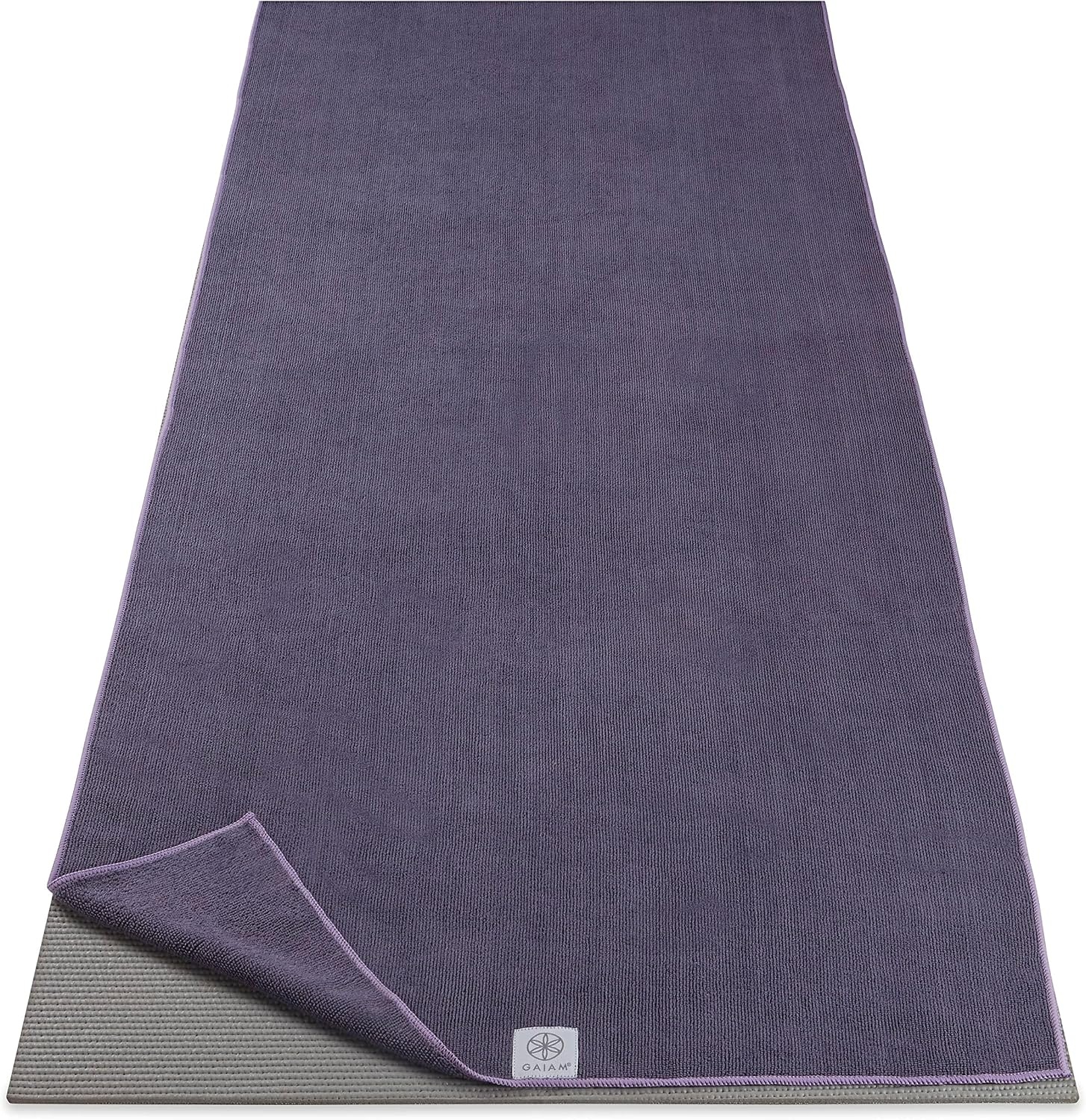 image:imageGaiam Yoga Mat Towel NonSlip Microfiber Hot Yoga Heron Lilac MatSized Fit QuickDry Microfiber NonSlip Silicone Bottom Machine Washable Hot Yoga amp Pilates 68x24Heron Lilac