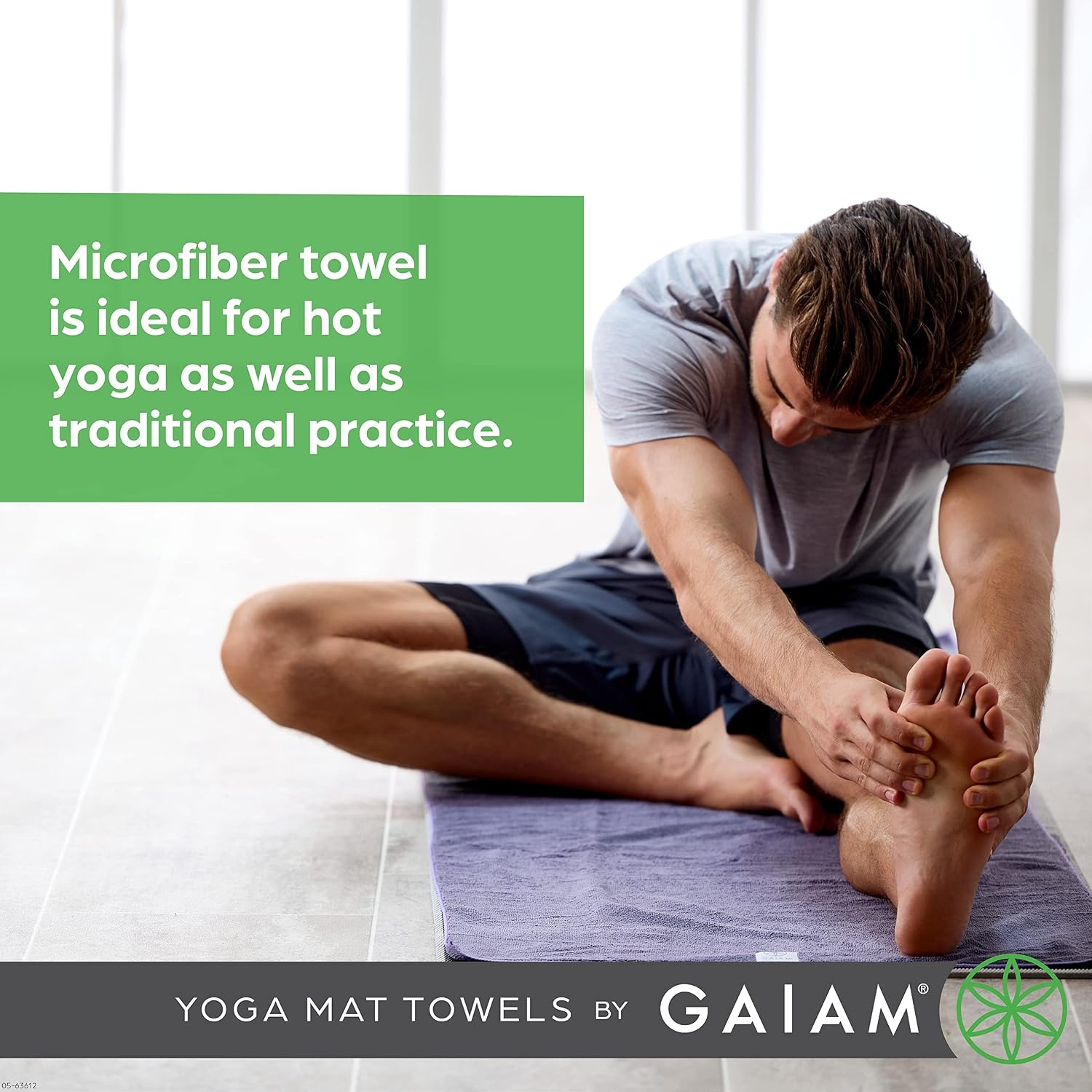 image:imageGaiam Yoga Mat Towel NonSlip Microfiber Hot Yoga Heron Lilac MatSized Fit QuickDry Microfiber NonSlip Silicone Bottom Machine Washable Hot Yoga amp Pilates 68x24Folkstone Grey