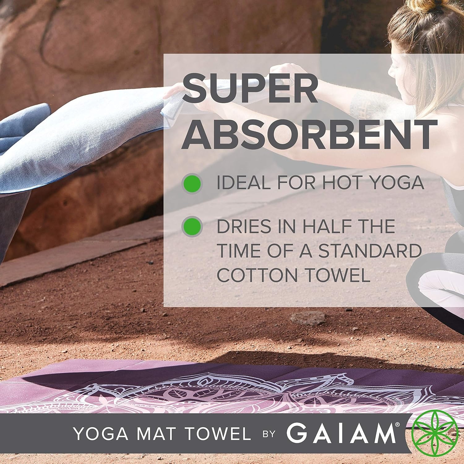 image:imageGaiam Yoga Mat Towel NonSlip Microfiber Hot Yoga Heron Lilac MatSized Fit QuickDry Microfiber NonSlip Silicone Bottom Machine Washable Hot Yoga amp Pilates 68x24Riverside