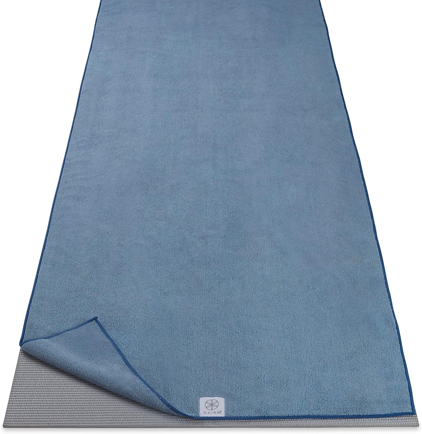 image:imageGaiam Yoga Mat Towel NonSlip Microfiber Hot Yoga Heron Lilac MatSized Fit QuickDry Microfiber NonSlip Silicone Bottom Machine Washable Hot Yoga amp Pilates 68x24Blue Shadow