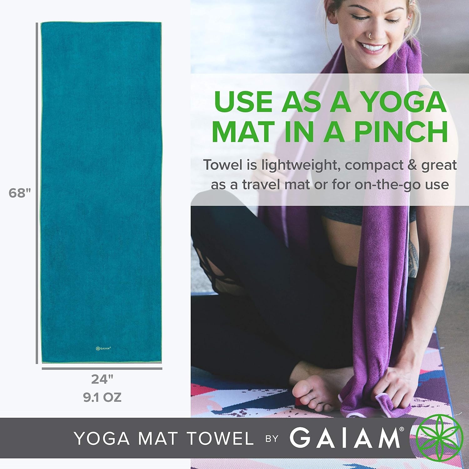 image:imageGaiam Yoga Mat Towel NonSlip Microfiber Hot Yoga Heron Lilac MatSized Fit QuickDry Microfiber NonSlip Silicone Bottom Machine Washable Hot Yoga amp Pilates 68x24OrchidCitron