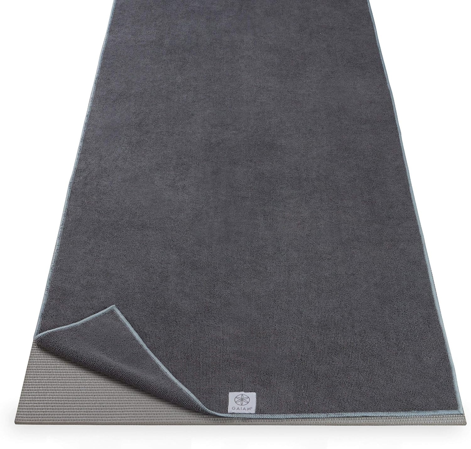 image:imageGaiam Yoga Mat Towel NonSlip Microfiber Hot Yoga Heron Lilac MatSized Fit QuickDry Microfiber NonSlip Silicone Bottom Machine Washable Hot Yoga amp Pilates 68x24Folkstone Grey