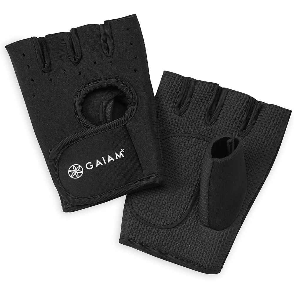 image:imageGaiam Fitness Fingerless Gloves for Weight Training BlackBlack Padded Palm Breathable Mesh Adjustable Velcro Fit amp Comfort Grip for Weight Lifting Workout Gloves for Men amp WomenMediumLarge