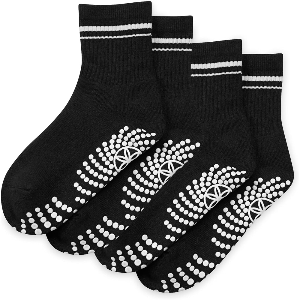 image:imageGaiam Grippy Crew Socks with Silicone Grip NonSlip Socks for Pilates Yoga Barre amp Dance Cotton Blend 2Pack or 3Pack2 Pack Black
