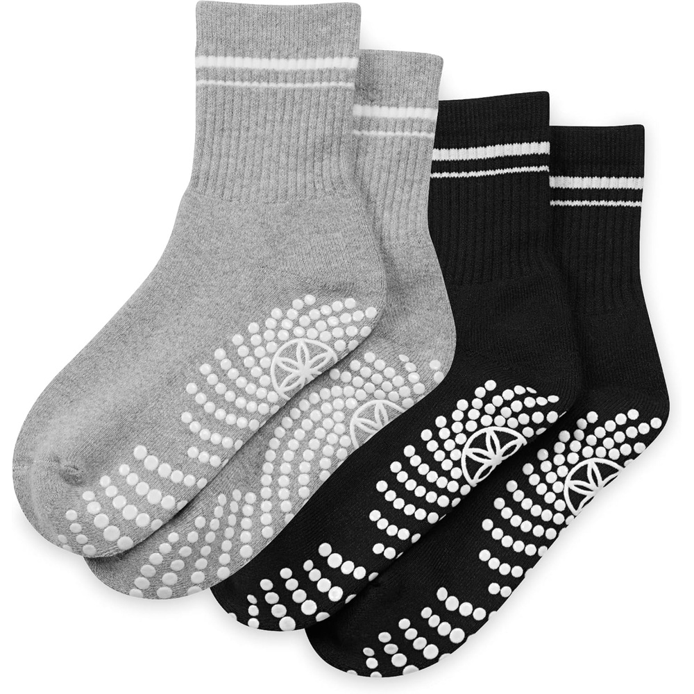 image:imageGaiam Grippy Crew Socks with Silicone Grip NonSlip Socks for Pilates Yoga Barre amp Dance Cotton Blend 2Pack or 3Pack2 Pack GreyBlack