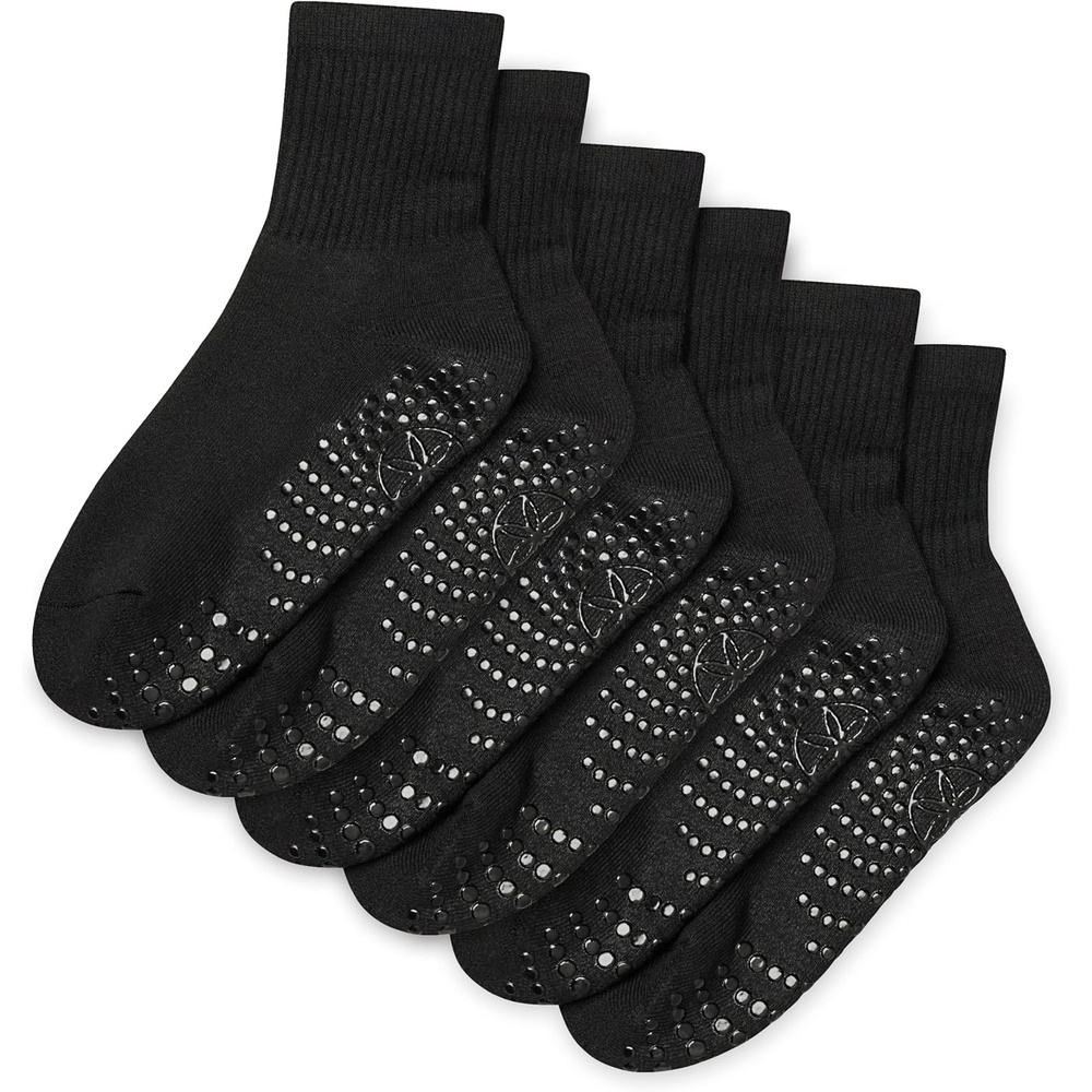 image:imageGaiam Grippy Crew Socks with Silicone Grip NonSlip Socks for Pilates Yoga Barre amp Dance  Cotton Blend  2Pack or 3Pack3 Pack  Solid Black
