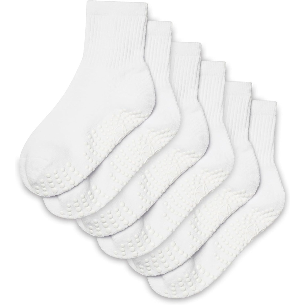 image:imageGaiam Grippy Crew Socks with Silicone Grip NonSlip Socks for Pilates Yoga Barre amp Dance Cotton Blend 2Pack or 3Pack3 Pack Solid White