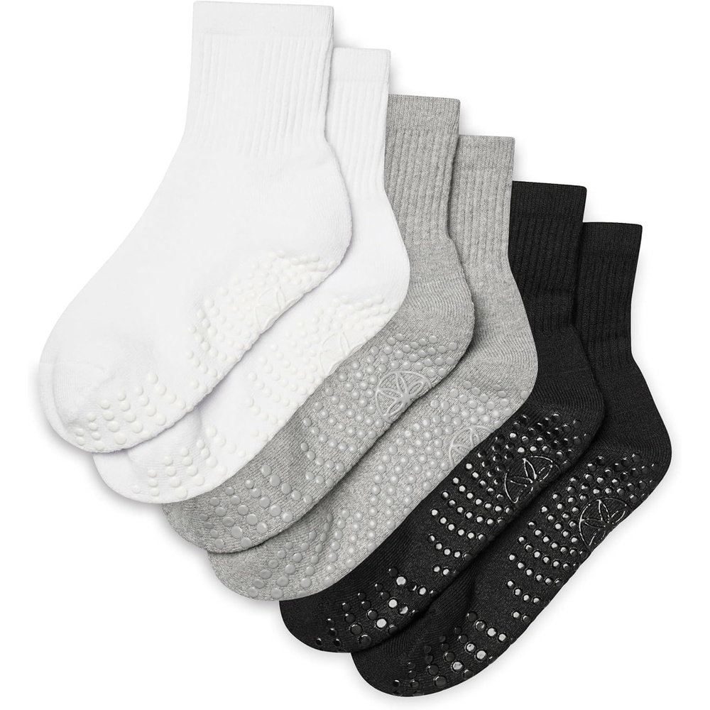 image:imageGaiam Grippy Crew Socks with Silicone Grip NonSlip Socks for Pilates Yoga Barre amp Dance Cotton Blend 2Pack or 3Pack3 Pack Solid WhiteSolid GreySolid Black