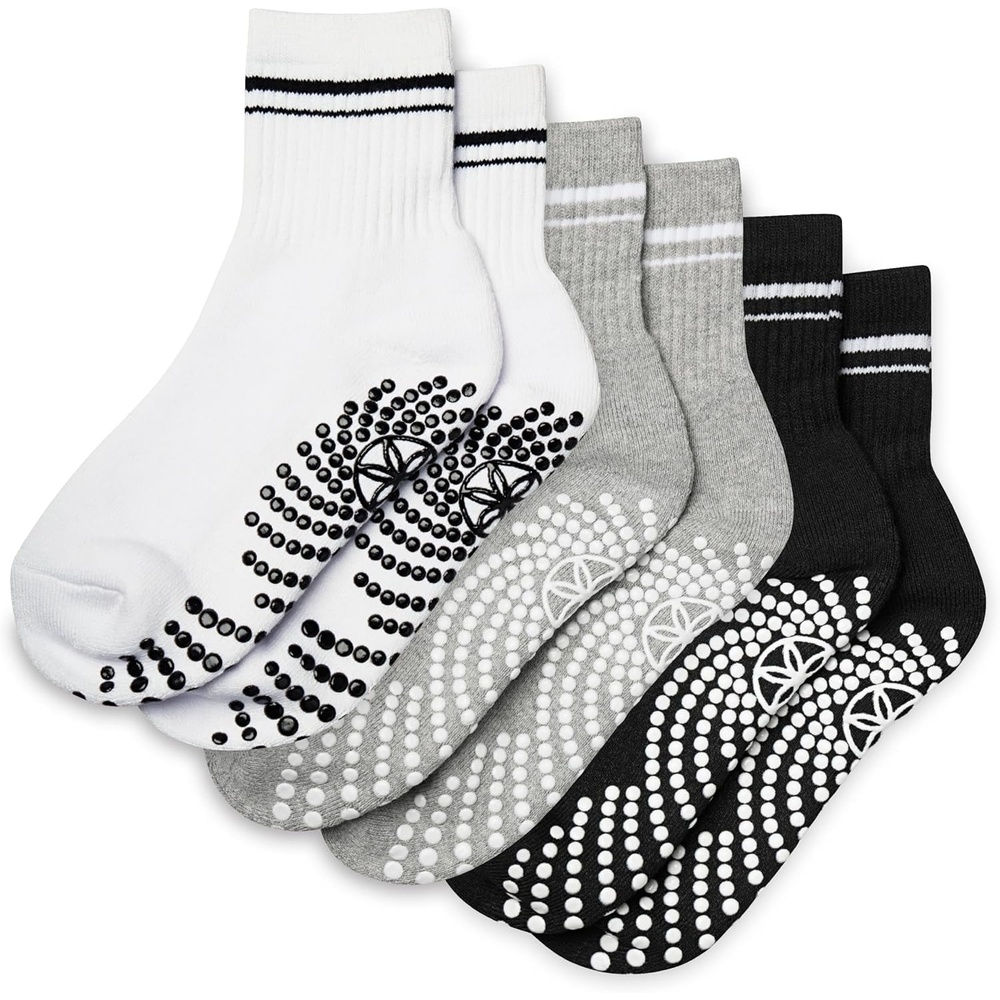 image:imageGaiam Grippy Crew Socks with Silicone Grip NonSlip Socks for Pilates Yoga Barre amp Dance  Cotton Blend  2Pack or 3Pack3 Pack  WhiteGreyBlack