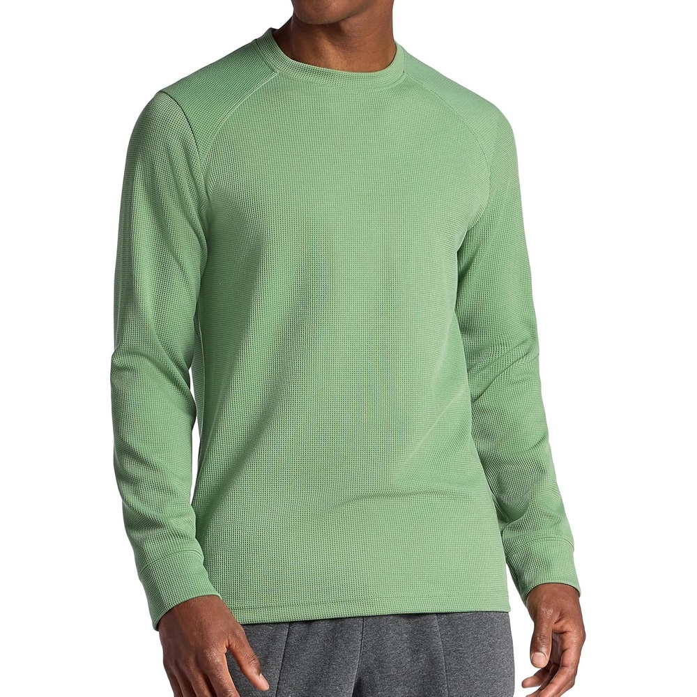 image:imageGaiam Mens Cozy amp Cool Long Sleeve Crewneck Top Standard Fit Stretch Midweight Micro Waffle Jacquard MaterialLoden Frost