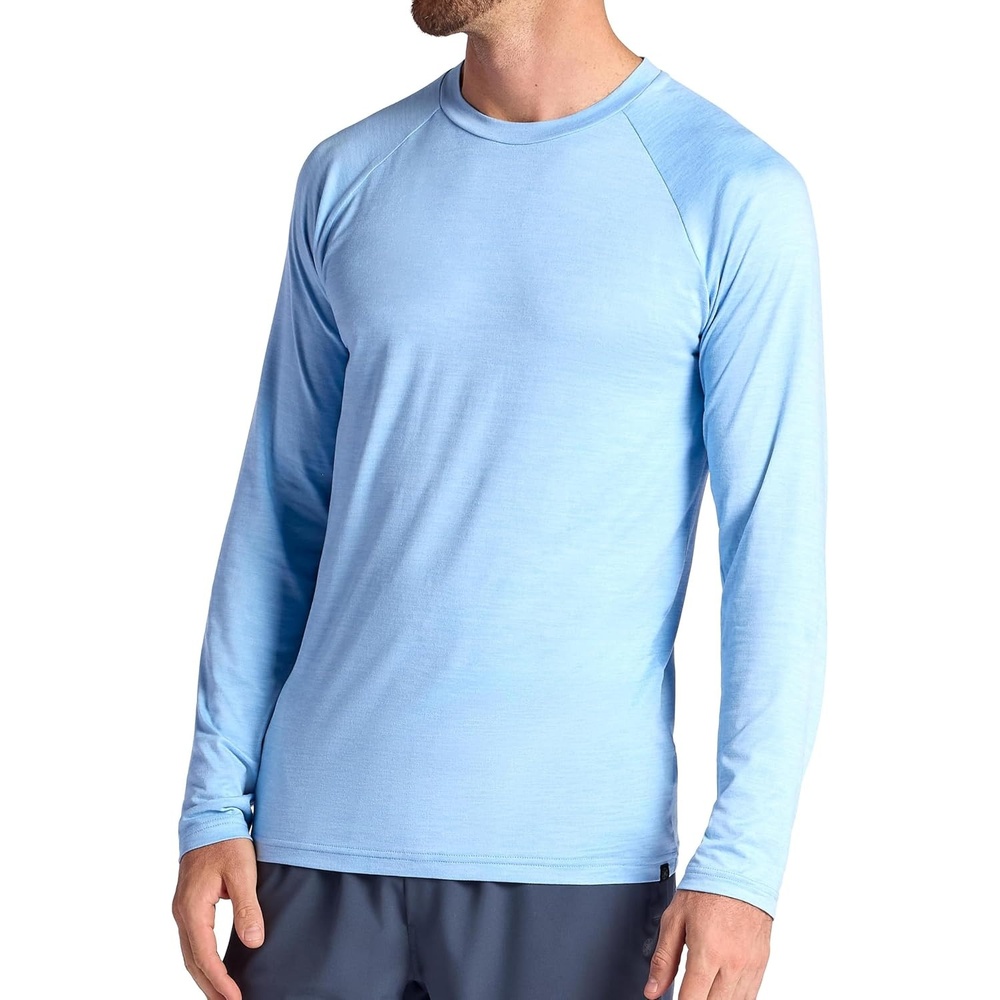 image:imageGaiam Mens Everyday Basic Long Sleeve Crewneck Top Standard Fit Stretch Midweight MaterialPlacid Blue Heather