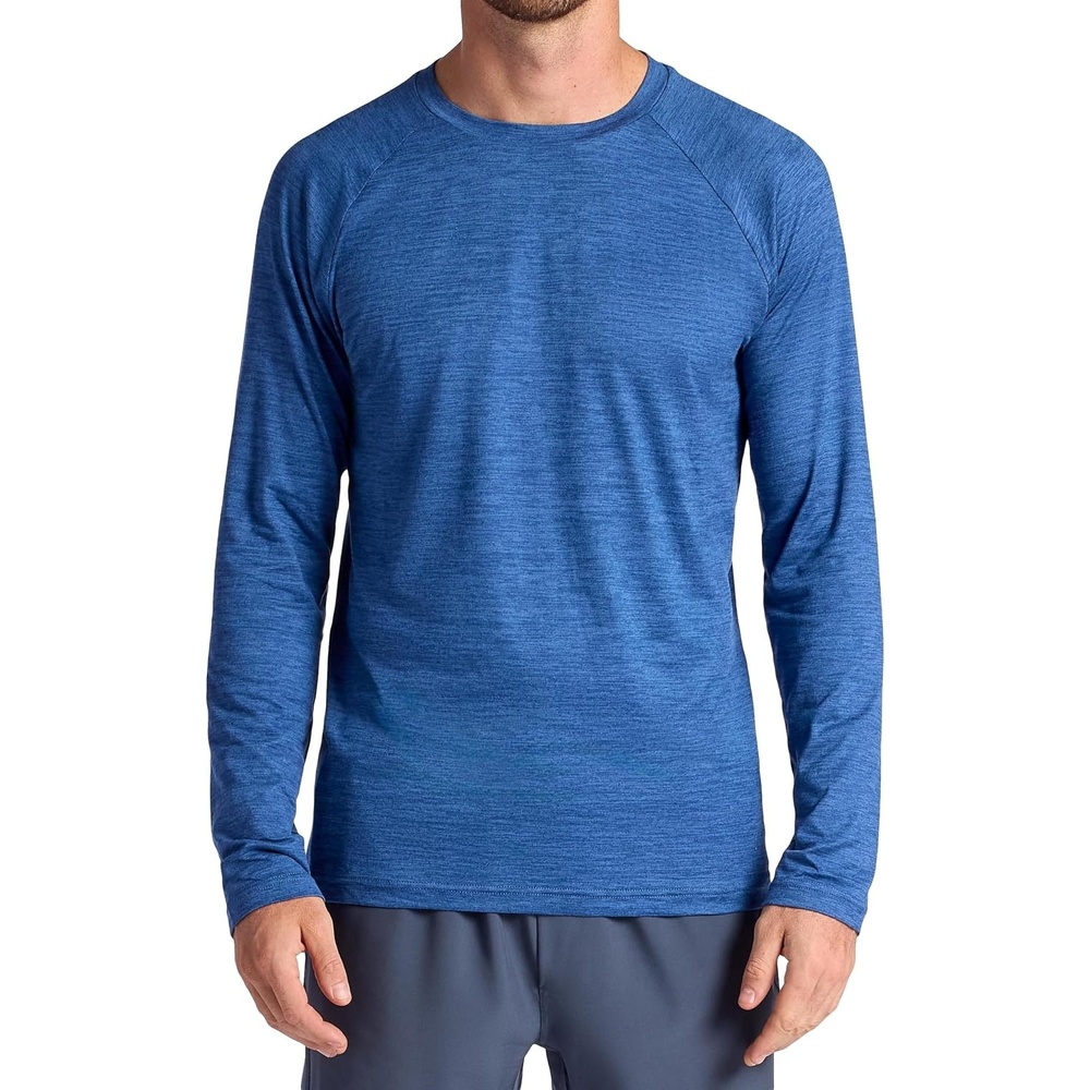 image:imageGaiam Mens Everyday Basic Long Sleeve Crewneck Top Standard Fit Stretch Midweight MaterialTrue Navy Heather