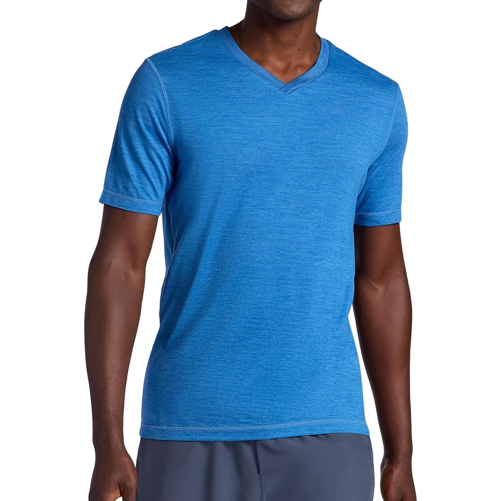 image:imageGaiam Mens Everyday Basic VNeck Top Standard Fit Stretch Midweight MaterialFederal Blue Heather