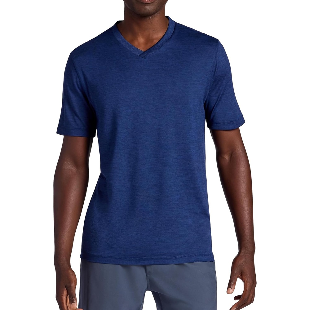 image:imageGaiam Mens Everyday Basic VNeck Top Standard Fit Stretch Midweight MaterialMedieval Blue Heather