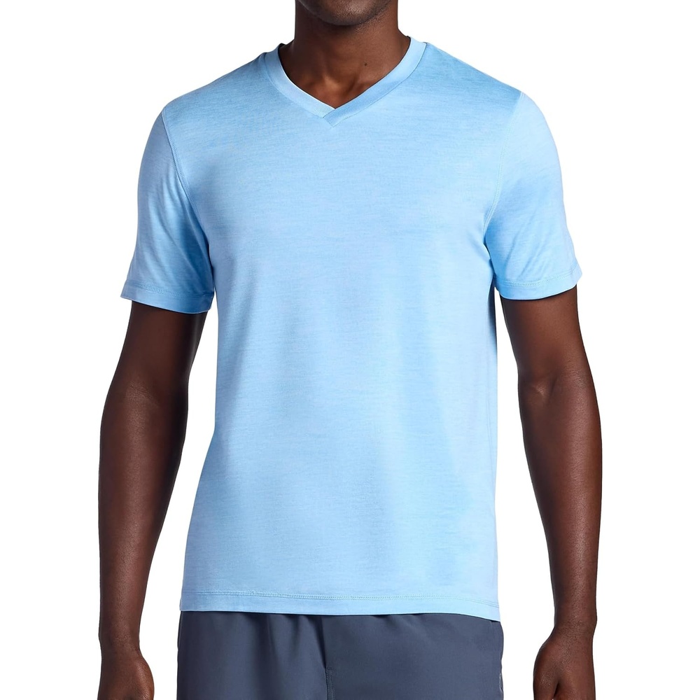 image:imageGaiam Mens Everyday Basic VNeck Top Standard Fit Stretch Midweight MaterialPlacid Blue Heather