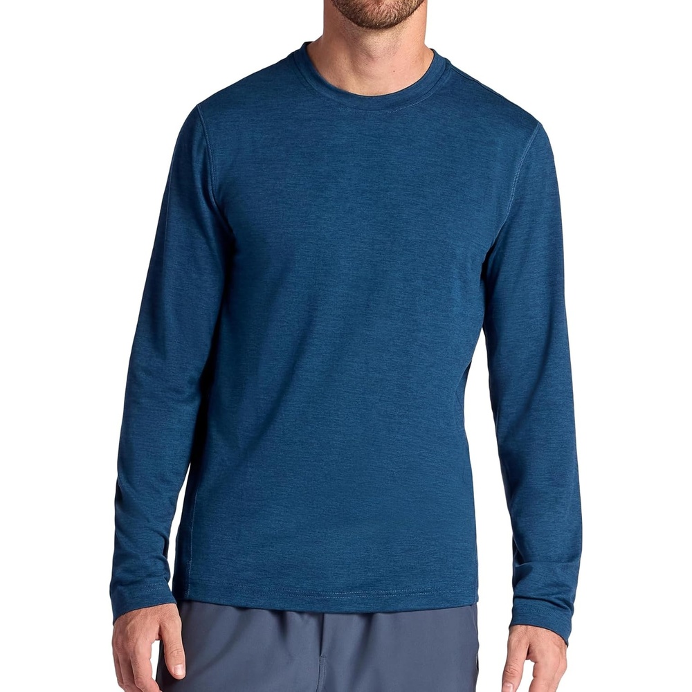 image:imageGaiam Mens Long Sleeve Crewneck Top Standard Fit Stretch Midweight MaterialBlue Wing Teal Heather  Intent