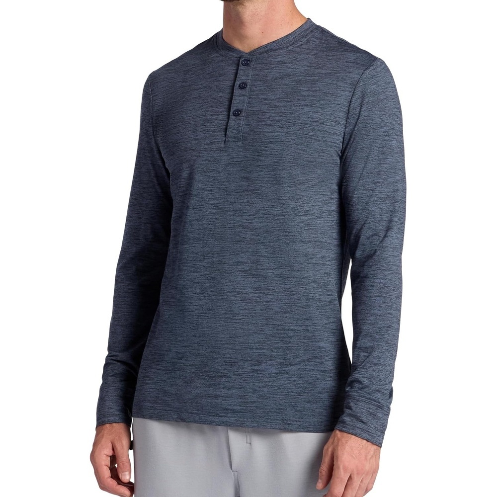 image:imageGaiam Mens Long Sleeve Henley Shirt Standard Fit Stretch Midweight MaterialCool Grey Heather  Bliss Balance