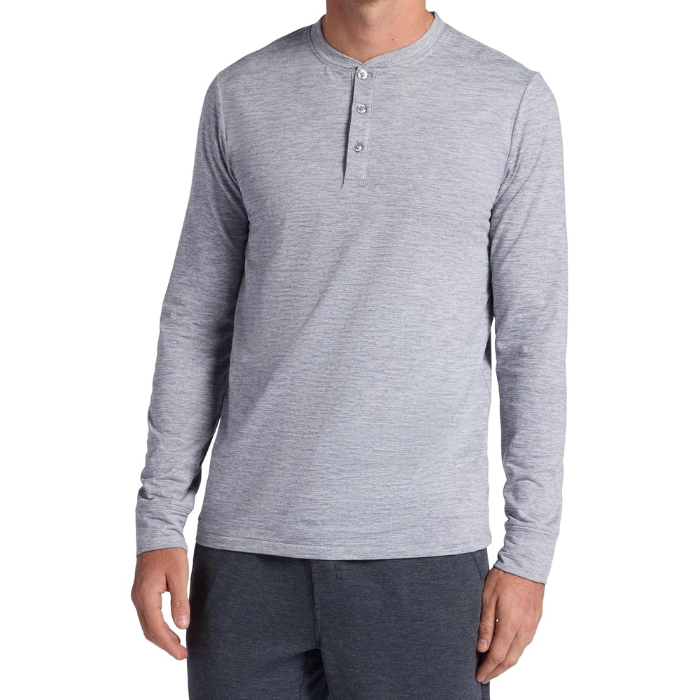 image:imageGaiam Mens Long Sleeve Henley Shirt Standard Fit Stretch Midweight MaterialSleet Heather Bliss Balance