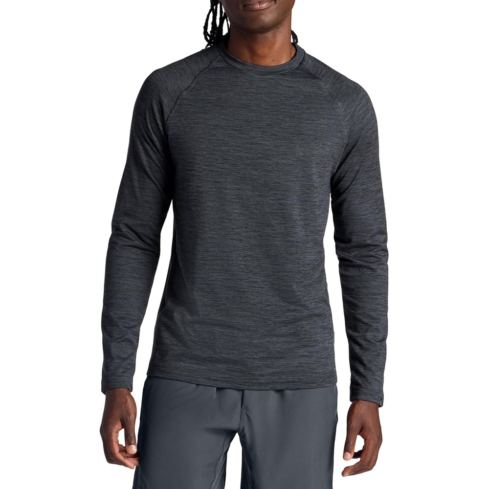 image:imageGaiam Mens Power Long Sleeve Crewneck Top Standard Fit Stretch Heavyweight Fleece MaterialBlack Heather
