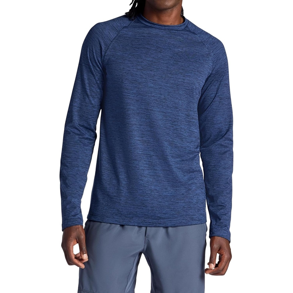 image:imageGaiam Mens Power Long Sleeve Crewneck Top Standard Fit Stretch Heavyweight Fleece MaterialNavy Heather