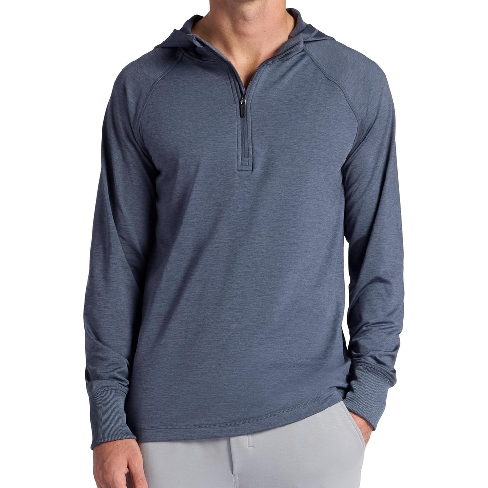 image:imageGaiam Mens Serenity Flow Long Sleeve Cowl Neck Quarterzip Hoodie Standard Fit Stretch Midweight MaterialCool Grey Heather