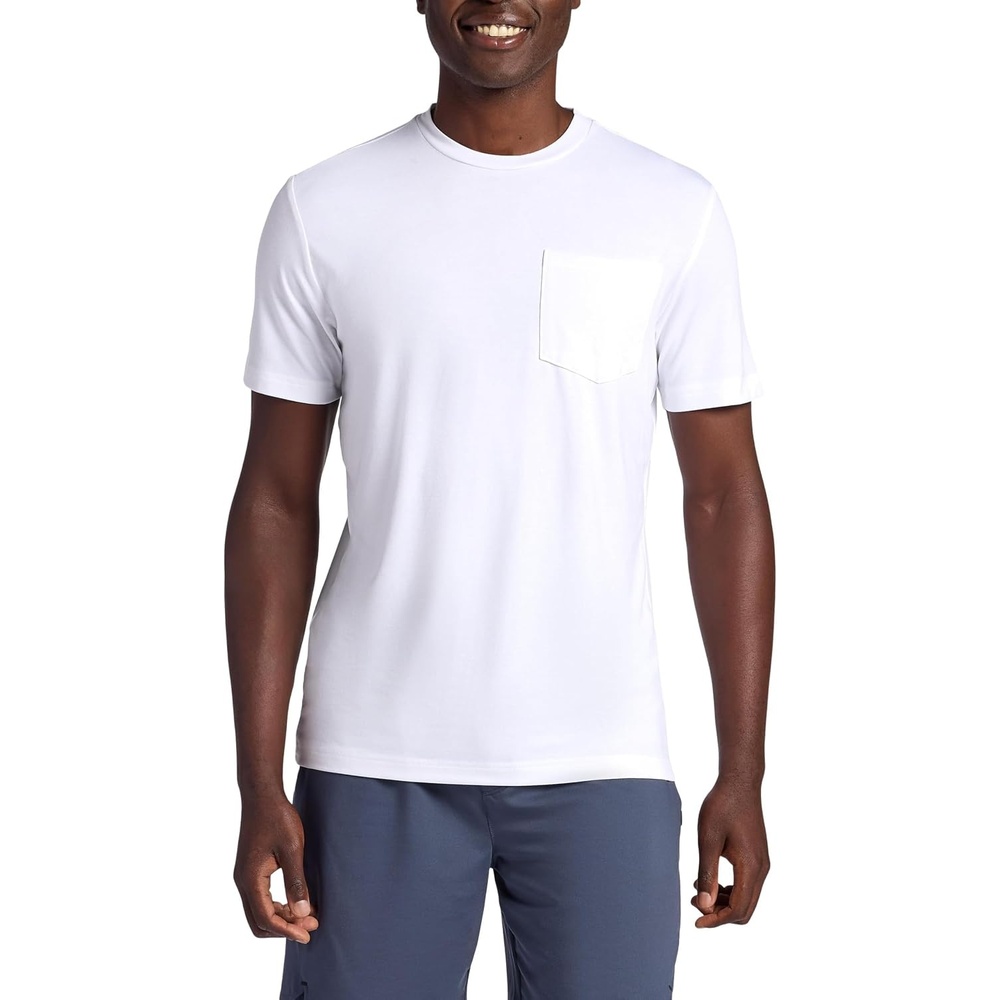 image:imageGaiam Mens Stretch Tech TShirt with Pocket Standard Fit Stretch Midweight MaterialStark White
