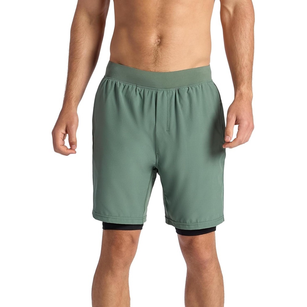 image:imageGaiam Mens Upside 7 Short with Liner Standard Fit Stretch Lightweight Material MoistureWickingDuck Green
