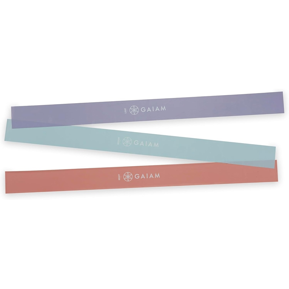 image:imageGaiam Restore Flat Resistance Band Kit 3Pack Flat Loop Bands Stretching Physical Therapy amp FullBody Resistance Training Light Medium amp Heavy Resistance