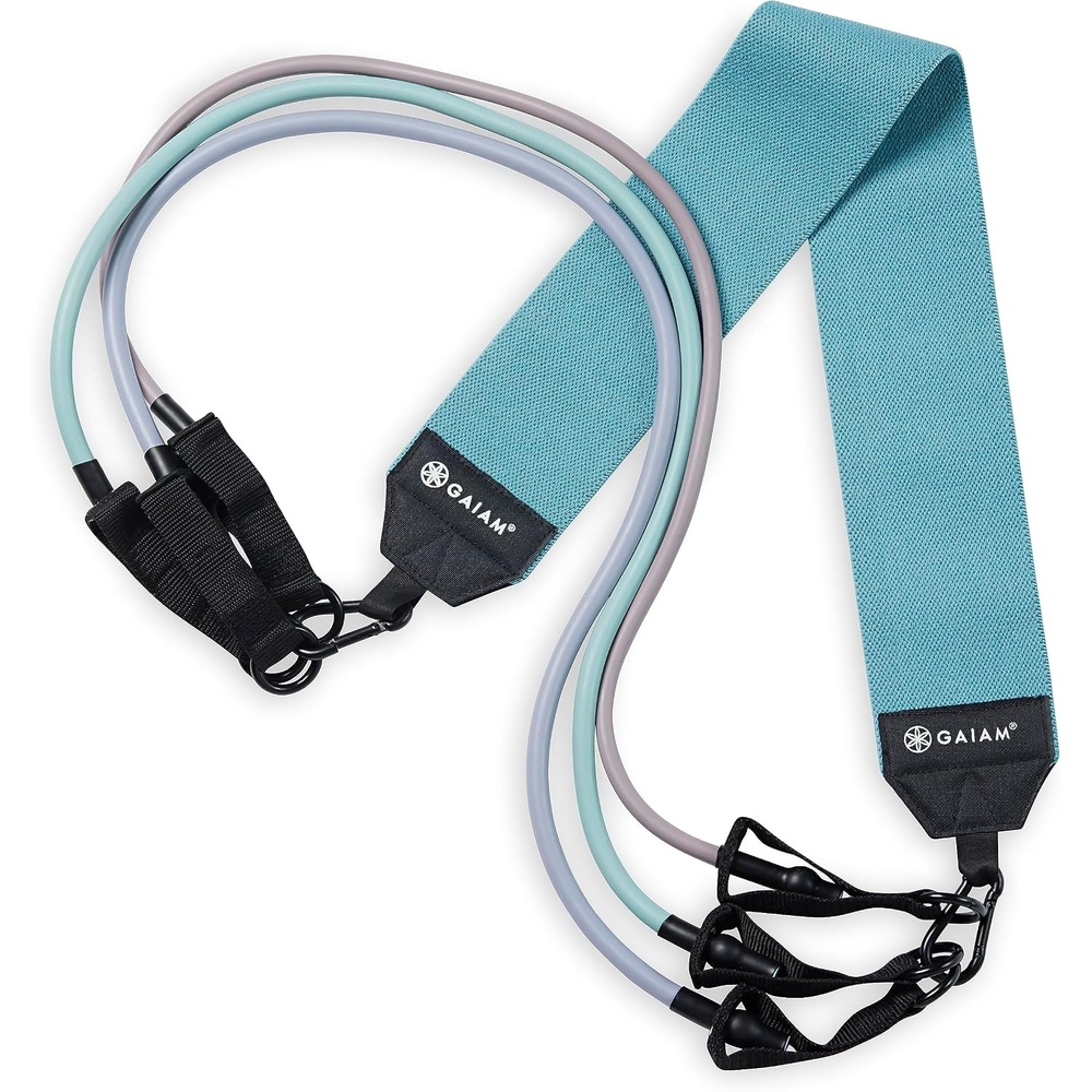 image:imageGaiam Squat Band amp Hip Trainer Set Fabric Resistance Band with 3 Adjustable Resistance Tubes Home Gym Equipment to Exercise Thigh Leg Hip Glute Booty amp Core Home Gym amp Travel Workout Bands