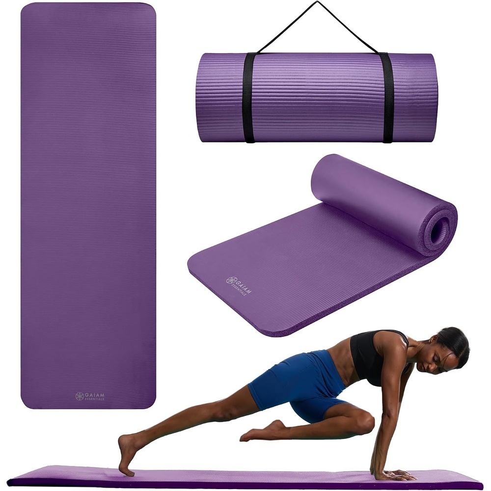 image:imageGaiam Thick Yoga Mat Exercise amp Fitness Mat with EasyCinch Carrying Strap NonSlip NBR Foam Joint Cushioning Yoga Pilates Fitness amp Floor Workouts 72L x 24WPurple