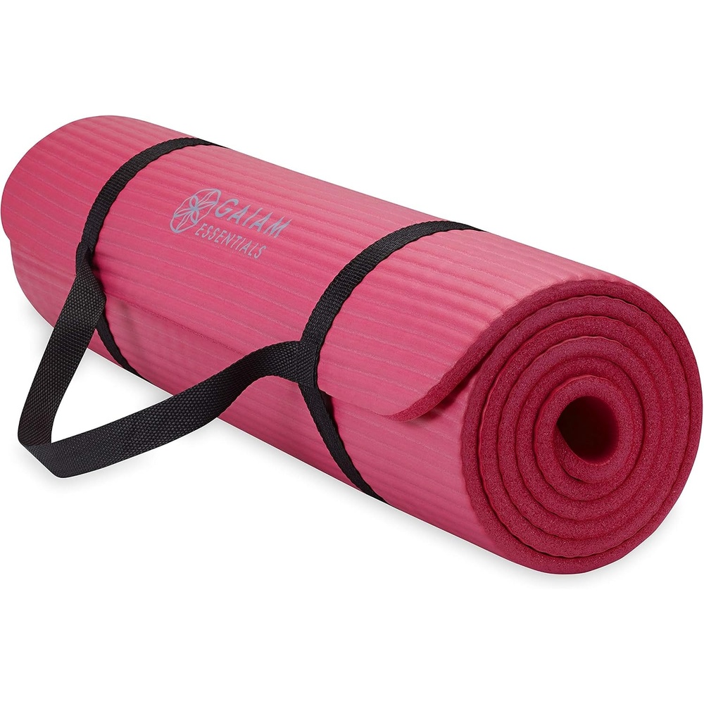 image:imageGaiam Thick Yoga Mat Exercise amp Fitness Mat with EasyCinch Carrying Strap NonSlip NBR Foam Joint Cushioning Yoga Pilates Fitness amp Floor Workouts 72L x 24WPink