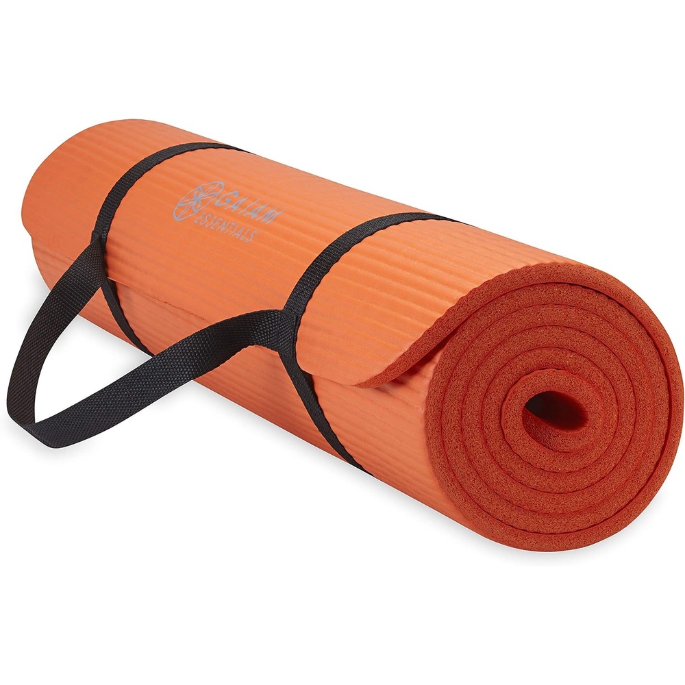 image:imageGaiam Thick Yoga Mat Exercise amp Fitness Mat with EasyCinch Carrying Strap NonSlip NBR Foam Joint Cushioning Yoga Pilates Fitness amp Floor Workouts 72L x 24WOrange